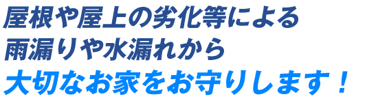 屋根や屋上の劣化等による雨漏りや水漏れから大切なお家をお守りします！